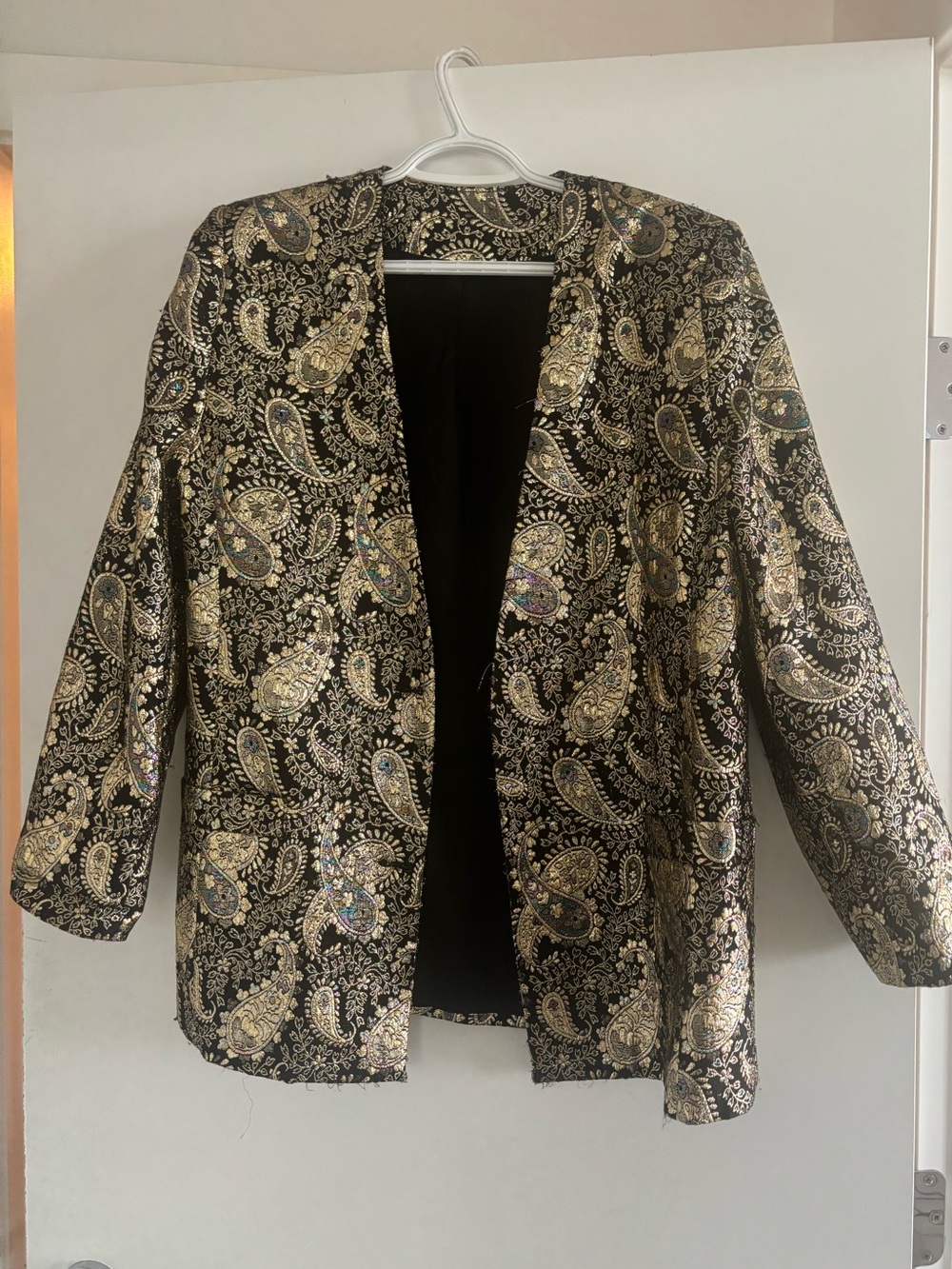Women's Black and Gold Paisley Open Front Jacket